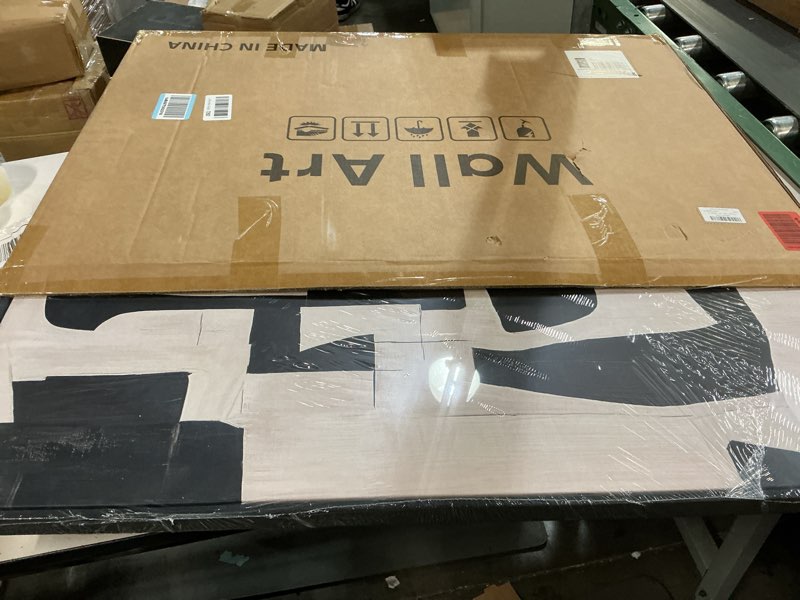 Condition photo showing Good Condition for Framed Neutral Abstract Wall Art, Modern Black and Beige Canvas Prints Paintings Artwork for Walls, Minimalist Black White Pictures for Living Room, Hallway, Dining Room, Bedroom Wall Decor 24x36 In 24" W x 36" H Abstract Contrast