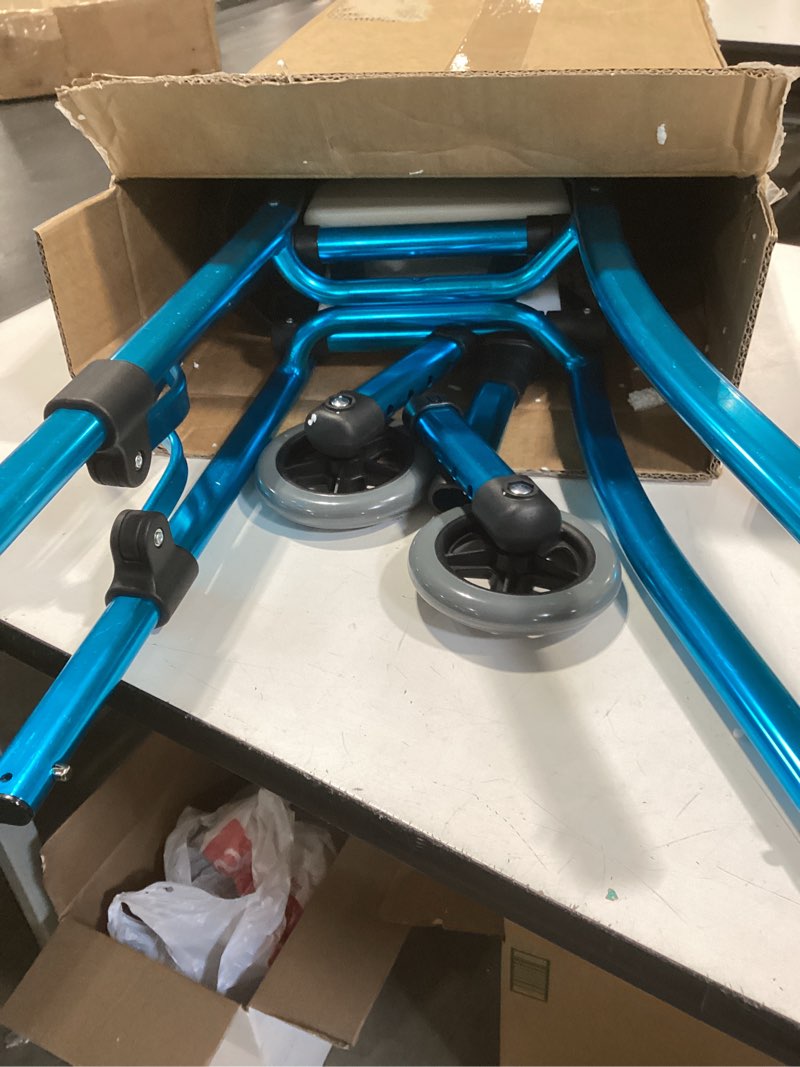 Condition photo showing Good Condition for Narrow Walkers for Seniors with Seat, Lightweight Folding Space Saver Mobility Rolling Walker,Height Adjustable Standard Walker with Aluminum Frame, 5-inch Wheels, Compact Travel Walker (Blue)