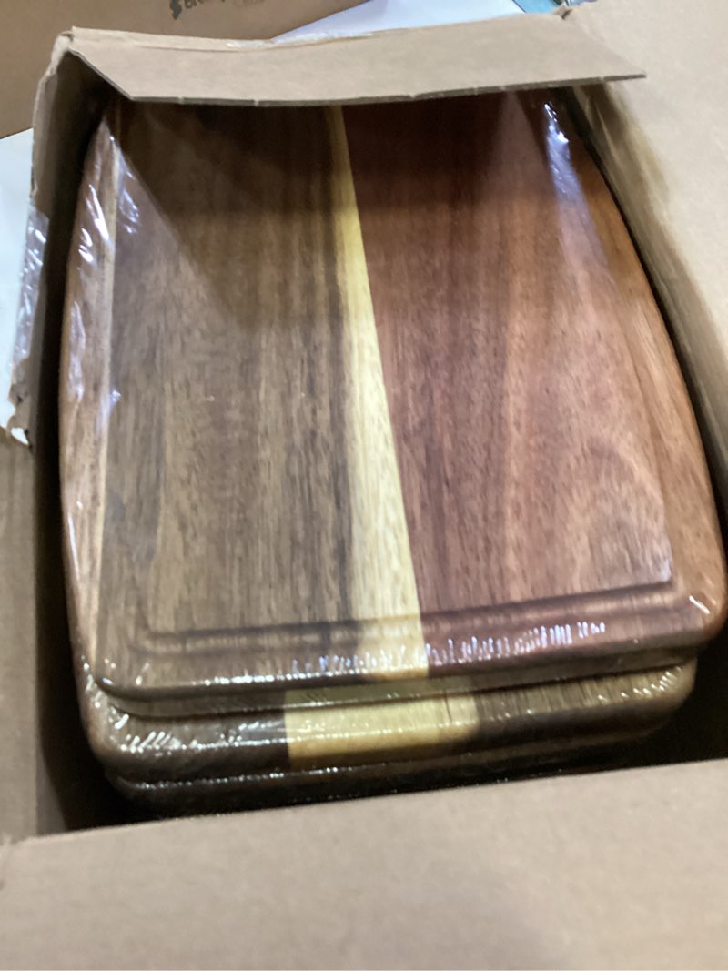 Condition photo showing New/Like New for kigley 10 pcs acacia wood cutting boards bulk for laser engraving wooden dinner plates with groove chopping charcuterie board carving tray for holiday housewarming party gifts (6 x 8 inch) 10 6 x 8 inch