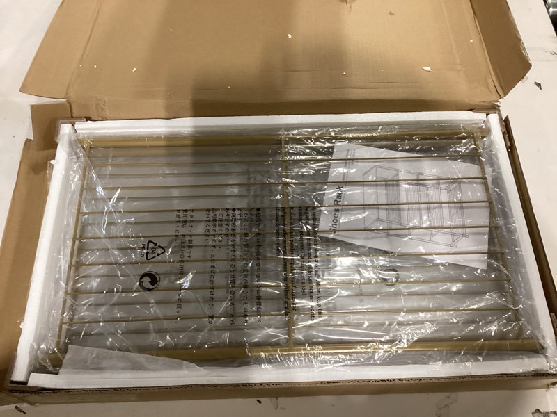 Condition photo showing Good Condition for HOMEFORT 5-Tier Shoe Rack, Shoe Storage Shelf, Industrial Shoe Tower, Narrow Shoe Organizer for Closet Entryway, Small Shoe Rack Table with Durable Metal Shelves, Gold Gold 5-Tier (11.8"D x 23.23"W x 32.68"H)