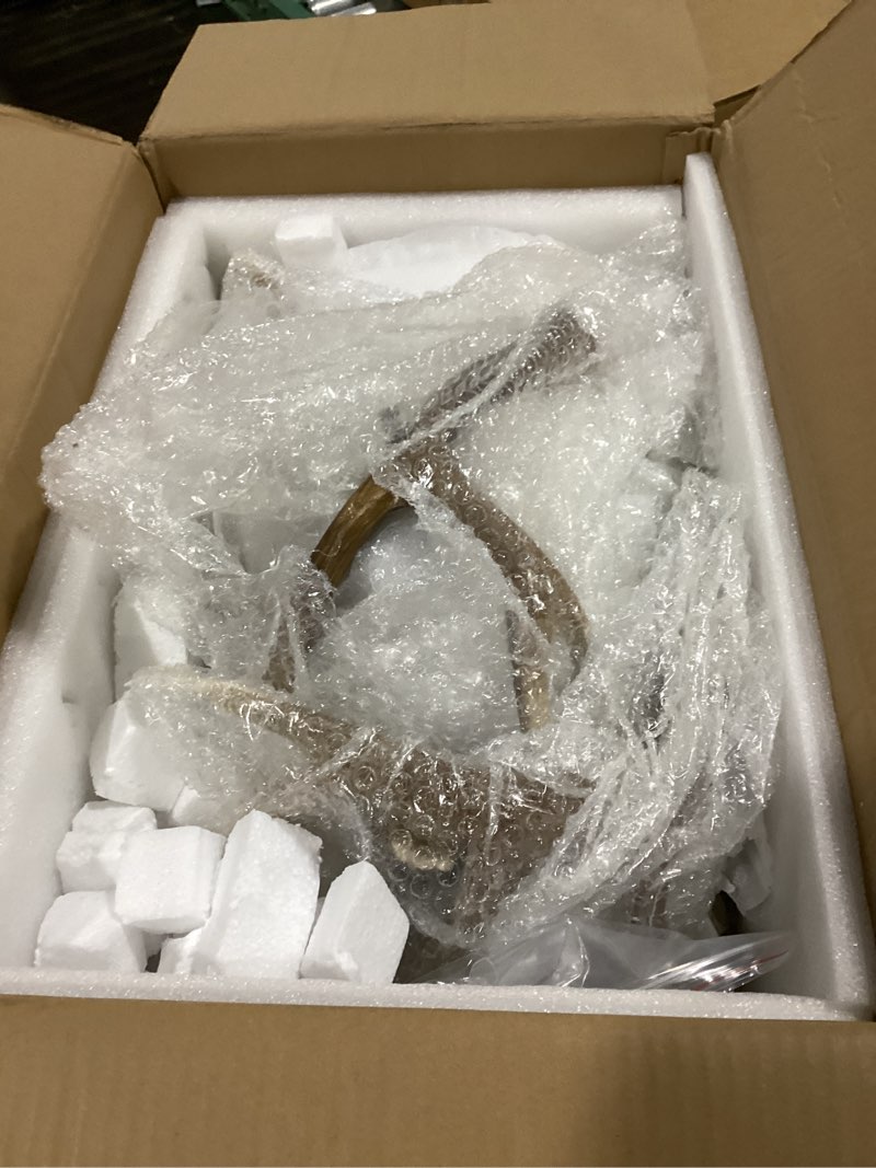 Condition photo showing As Is for farmhouse antler chandelier 12-light, lagre rustic antler light fixtures, 22 antlers composition deer antler chandelier lighting for living room (12 lights arm +10arms)
