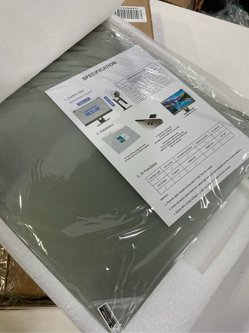 Condition photo showing Good Condition for ZYY 20-22 Inch Anti Blue Light Screen Protector for Diagonal 20,21.5,22 Inch Monitor, Desktop PC UV Blocking Filter (19 5/16 x 12 1/2) for Eye Strain, Hanging Computer Screen Blue Light Blocker 1 Pack: 20"-22" Diagonal
