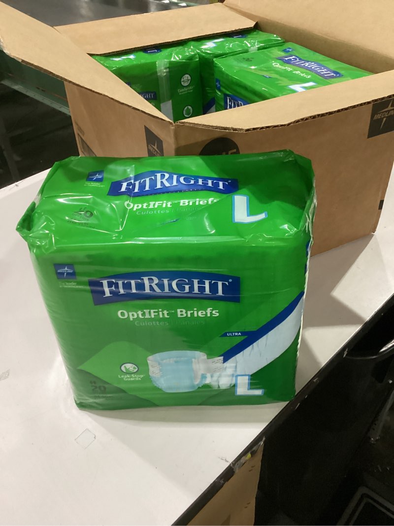 Condition photo showing New/Like New for FitRight Adult Diapers, Ultra Heavy Absorbency, L (Waist Size 44in-56in), 80 Count, OptiFit Incontinence Briefs for Men and Women, Disposable, Moisture-Wicking, Leak Protection, 80 Count Large