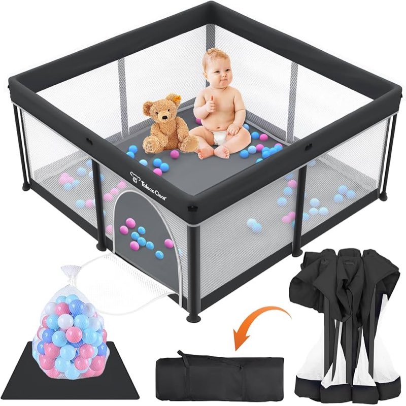 Taleco Gear Foldable Baby Play Pen with Mat, 50''x50'' Playpen for Babies and Toddlers, Playpen for 