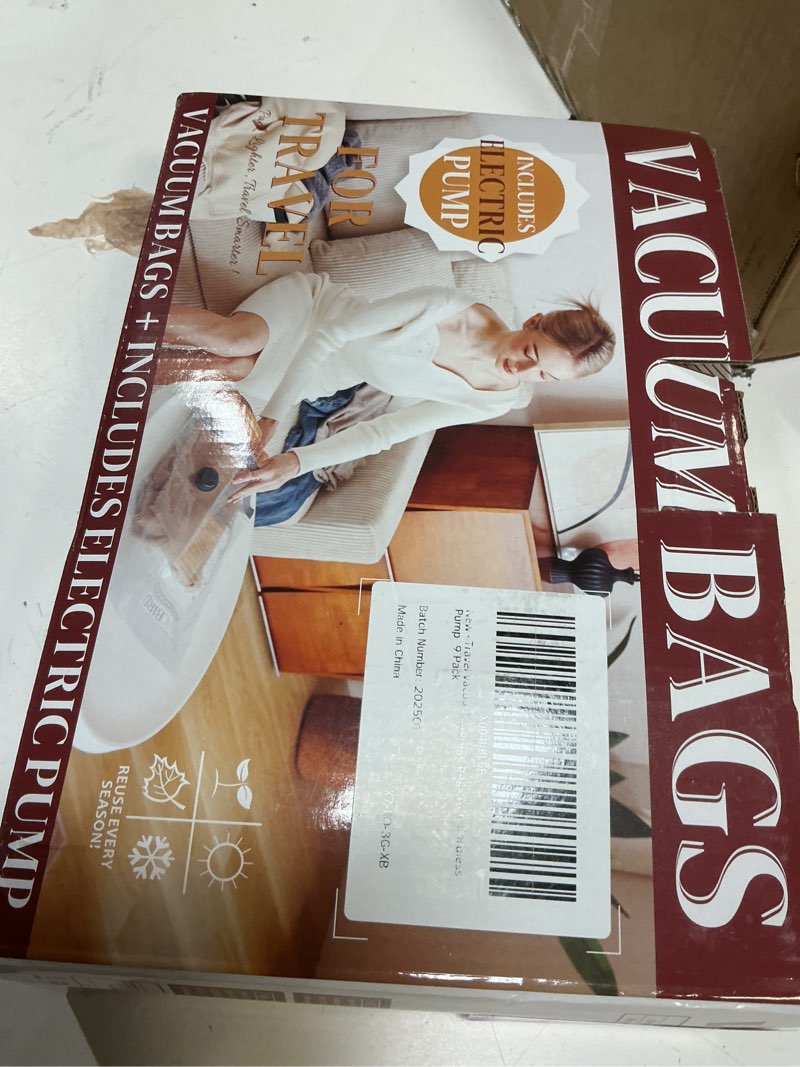 Condition photo showing Good Condition for travel vacuum storage bags with rechargeable usb pump, 9 pack carry-on size compression packing bags for luggage and suitcase, space saver for clothes and clothing travel 9-combo cordless pump