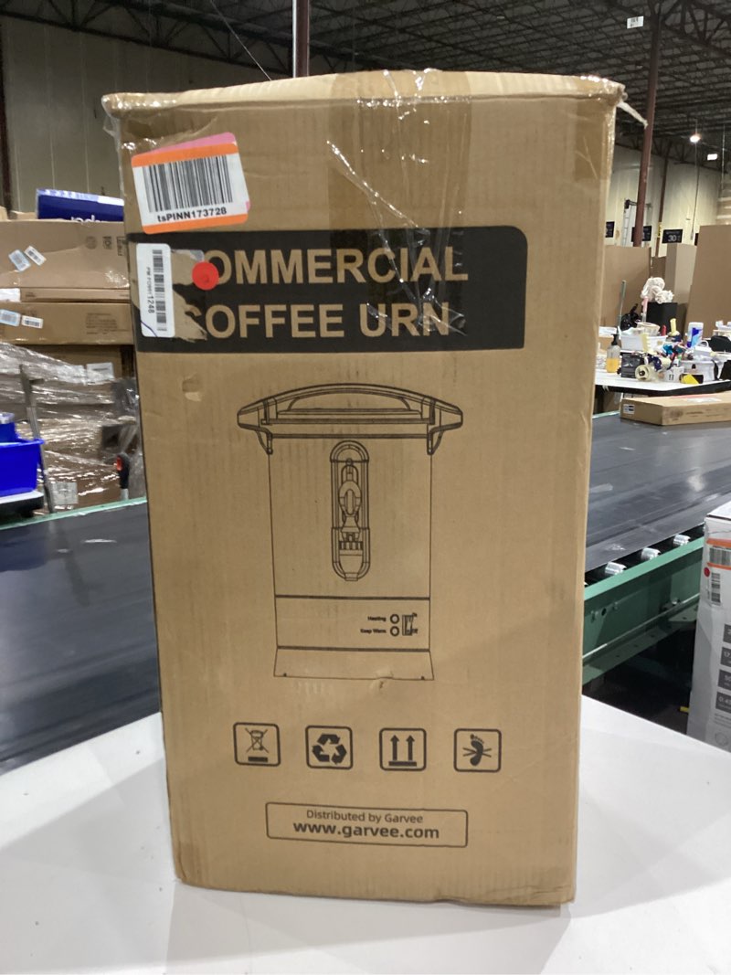 Condition photo showing As Is for Garvee 18 L/120 Cups Coffee Urn-4.8 gal Double Wall Commerical Coffee Maker for Buffet Catering Wedding Gathering,Large Capacity Hot Coffee Dispenser,Stainless Steel Hot Water Urn-White White 120 Cups/18L
