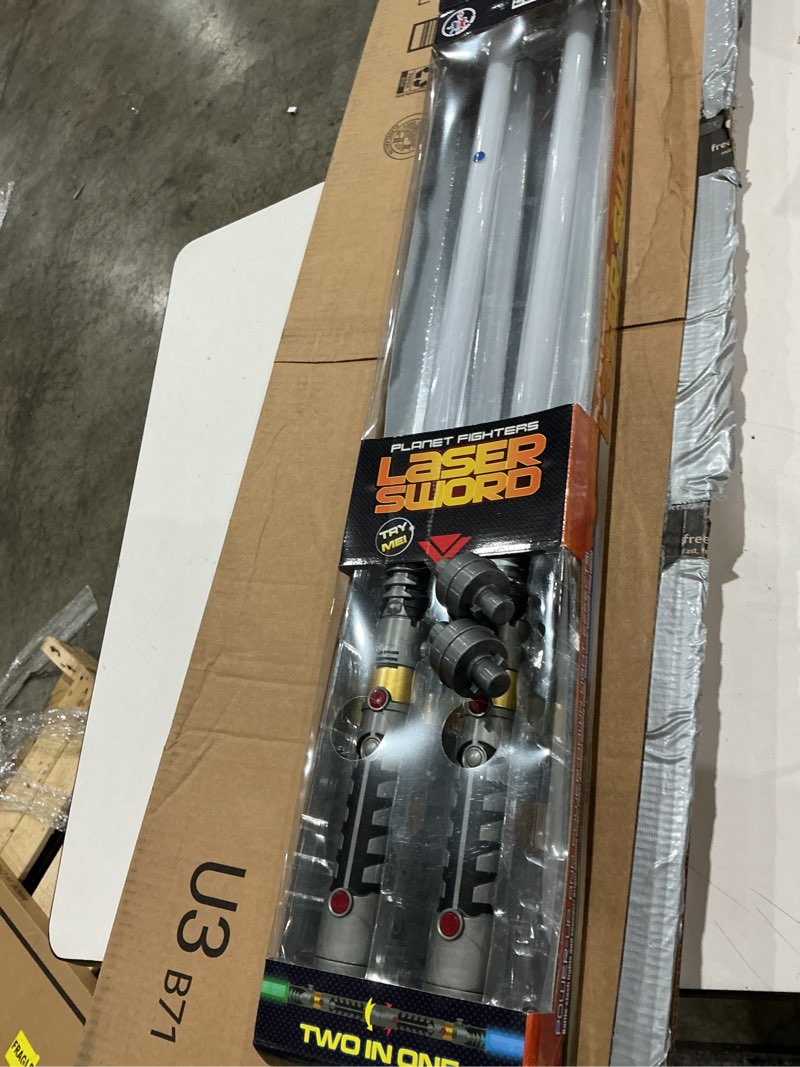 Condition photo showing As Is for liberty imports 2-in-1 led light up sabers, dual bladed toy saber swords set for kids with fx power up and motion sensitive sound effects for cosplay, dress up