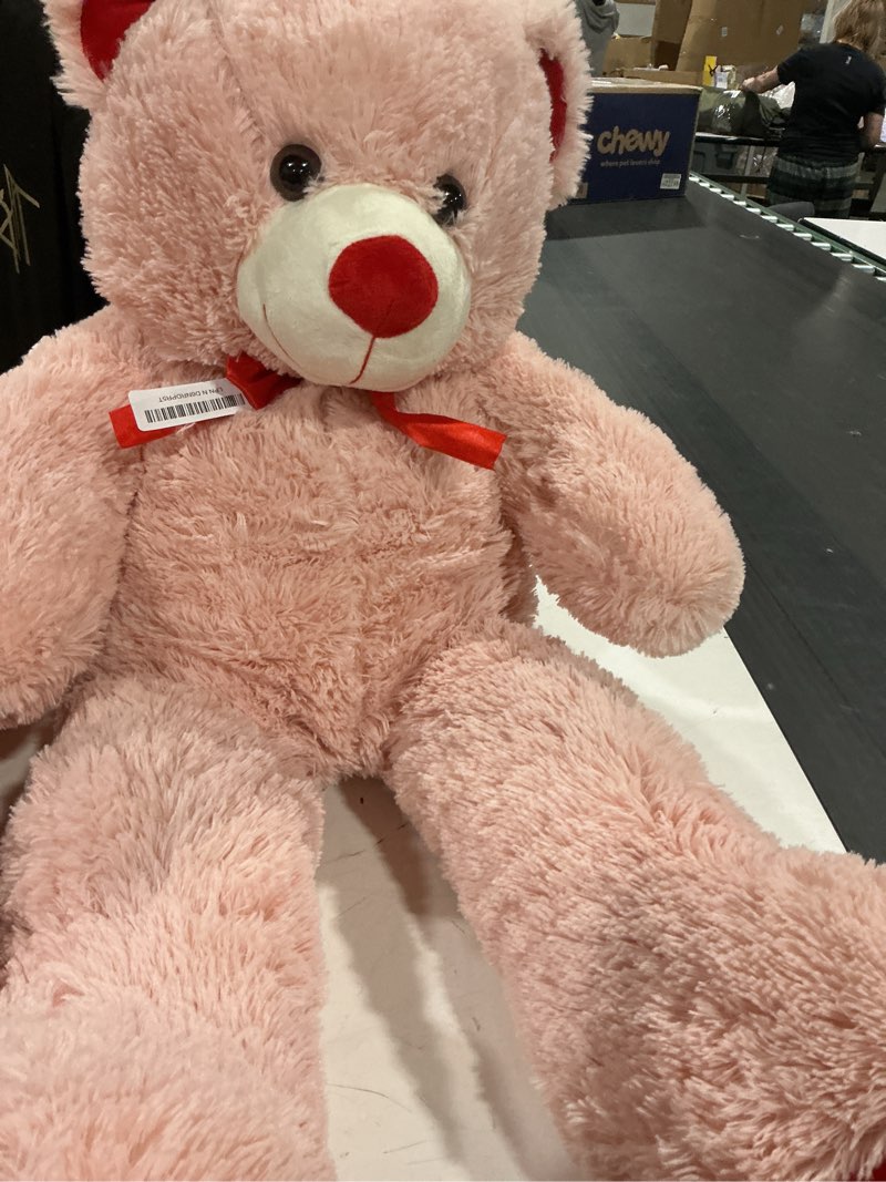 Condition photo showing As Is for bigteddy bear stuffed animal giant teddy bear plush with red ribbon bow plush toy gift for girlfriend bride 36 inch pink pink 36 inch