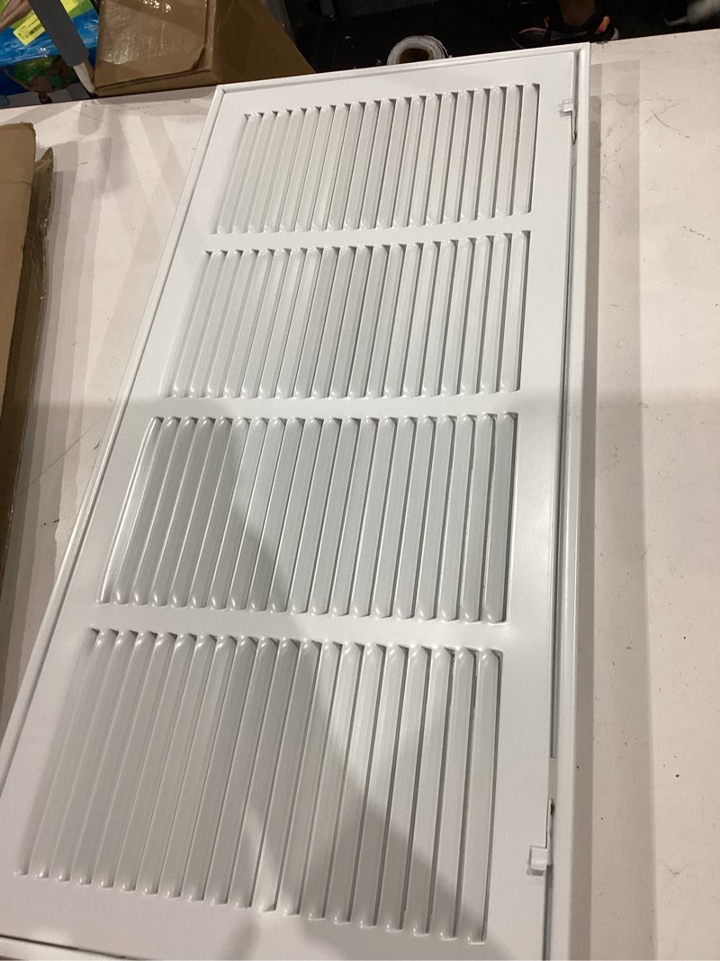 Condition photo showing As Is for return air grille fit 24x10 duct opening,steel air return vent cover grill,hvac vent covers for wall and ceiling,holds 1" thick ac filter 24"wx10"h