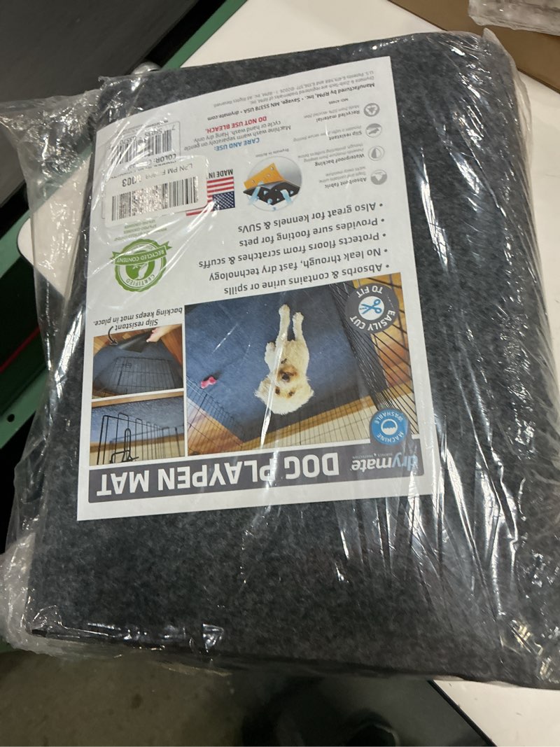 Condition photo showing New/Like New for drymate jumbo dog playpen mat (60x74), super absorbent, waterproof, slip-resistant, machine washable, reusable puppy pad for training, whelping, housebreaking, incontinence, crate, kennel (usa made) 60" x 74" (1-pack) charcoal
