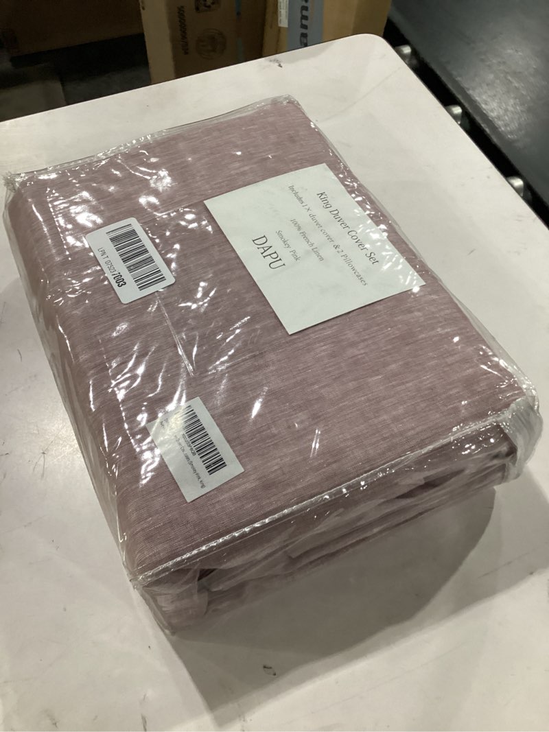 Condition photo showing Good Condition for dapu pure linen duvet cover set, 100% yarn-dyed french linen, breathable and durable for hot sleepers, 1 duvet cover and 2 pillowcases (smokey pink, king) king smokey pink