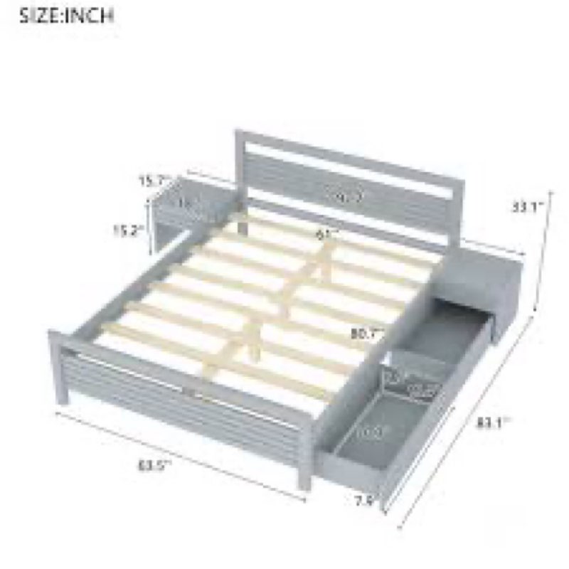 Queen bed with 2 drawers table gray (incomplete box 2 of 2) 