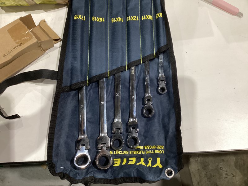 Condition photo showing As Is for 6 Pcs Extra Long Flex Head Ratcheting Wrench Set, Metric Long Wrench 8mm - 19mm, 72-Tooth Double Box End Wrenches, Chrome Vanadium Steel with Mirror Polish Finish, Rolling Pouch Extra Long Metric