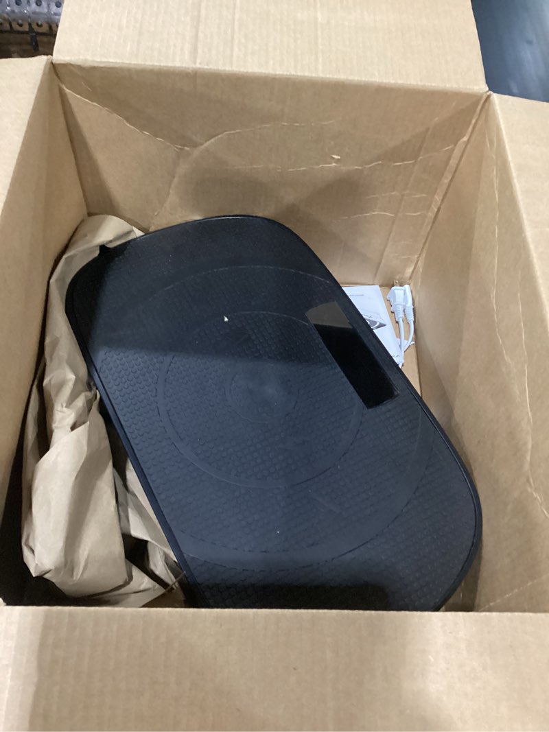 Condition photo showing As Is for merach vibration plate exercise machine, curved vibration plate for lymphatic drainage weight loss, vibrating plate with real-time calorie tracking on led display, workout equipment for home women men black