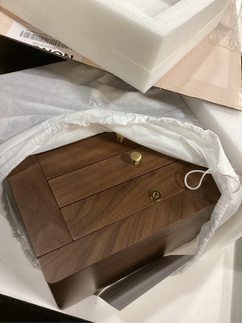 Condition photo showing Good Condition for Black Walnut Wooden Jewelry Box, Wood Jewelry Organizer with 2 Side Doors Mirror Lockable Classical Style for Watch Necklace Ring Earring Storage Christmas Gifts-6 Layer