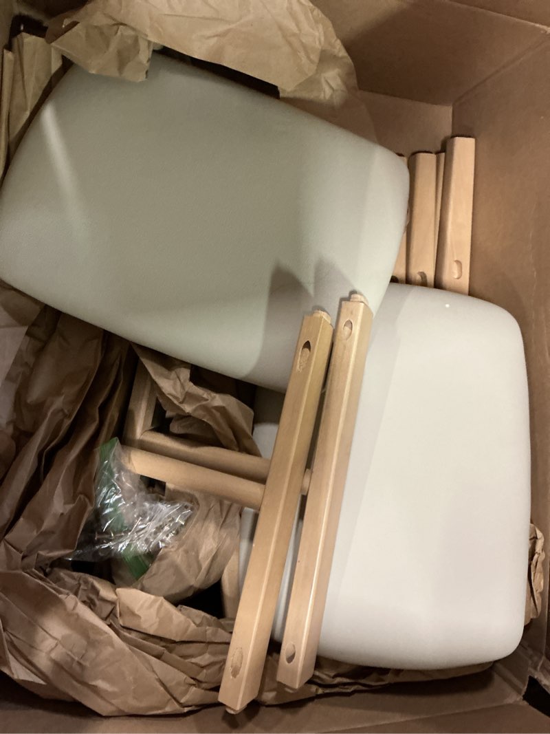 Condition photo showing As Is for Livinia Bay Dining Chair Set of 2, Solid Malaysian Oak PU Leather Upholstered Cushion Seat, Curved Back Side Chairs (Natural)