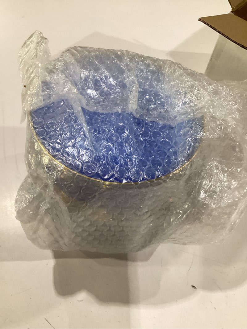 Condition photo showing New/Like New for rubtlamp 100pcs 6inch blue plastic dessert plates, hammered blue disposable appetizer with gold rim, heavy duty small salad cake plates, fancy cute plastic plates blue gold