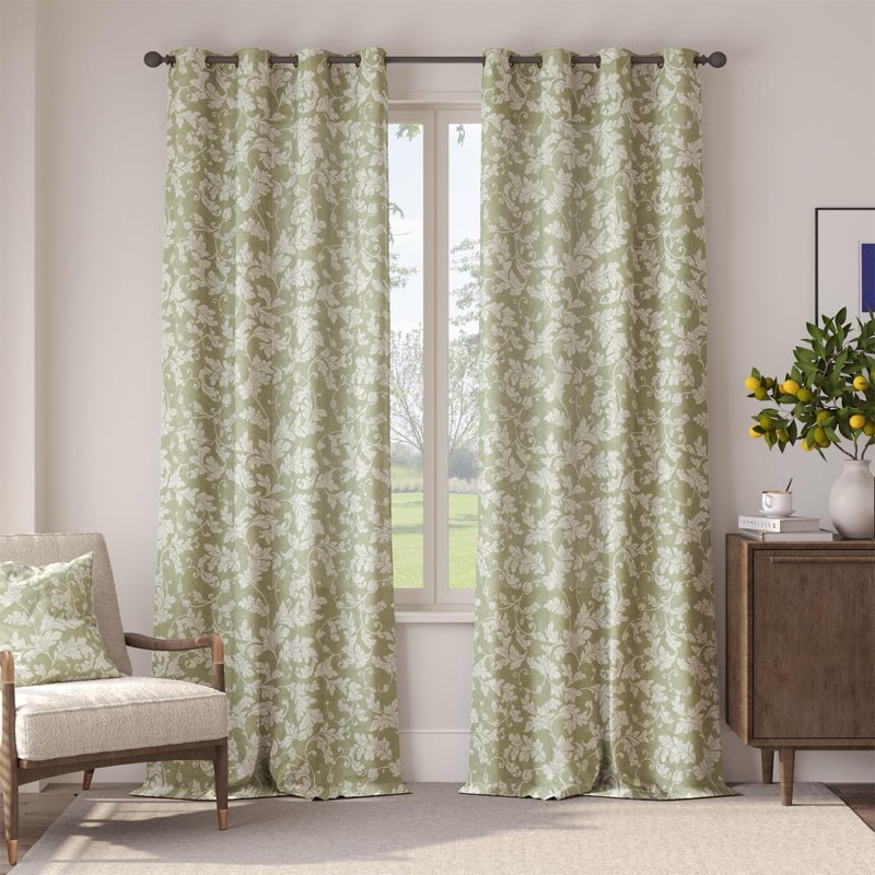 jinchan 75% blackout curtains for bedroom, green scroll leaf patterned curtains 96 inch length for living room, farmhouse vintage drapes, thermal insulated window treatments, grommet 2 panels green 50"w x 96"l (pack of 2) b | leaf sage green 75% blackout