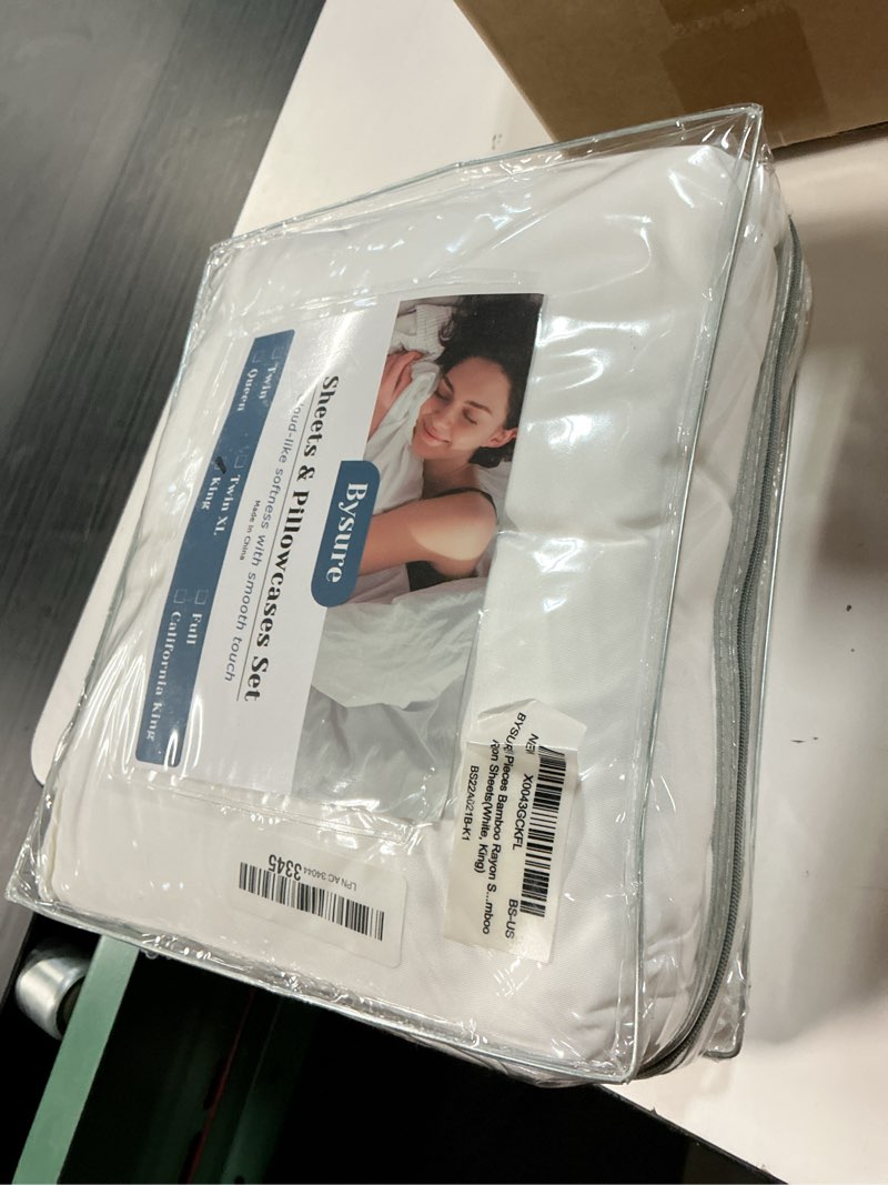 Condition photo showing New/Like New for bysure cooling quick-dry bed sheets set 6 pieces(white, king), 30-seconds fast absorbs sweat, 100% viscose derived from bamboo, friendly to hot sleepers or night flashes king pure white