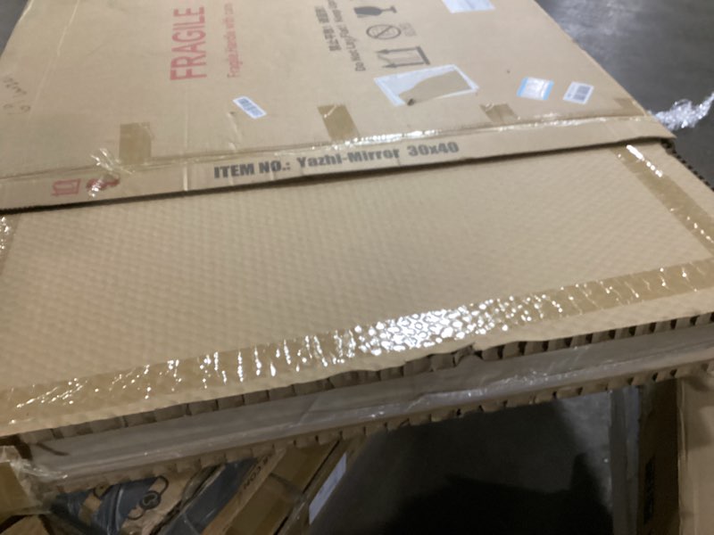 Condition photo showing Good Condition for 30"x40" rattan wall mounted mirror wood framed farmhouse hanging bathroom mirror decorative rectangle wall mirror leaning against for bedroom living room 30*40