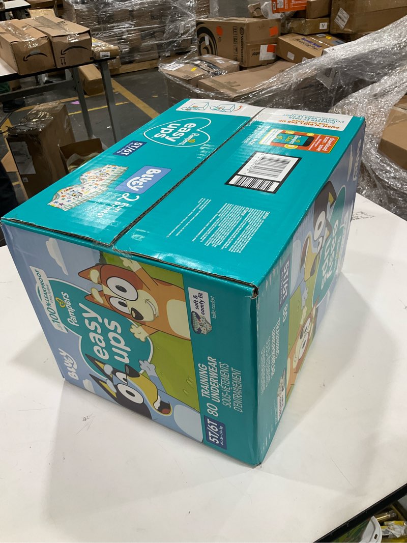 Condition photo showing New/Like New for Pampers Training Pants - Easy Ups Boys & Girls Bluey - Size 5T-6T, 80 Count, Children's Potty Underwear (Packaging May Vary) 5T-6T 80