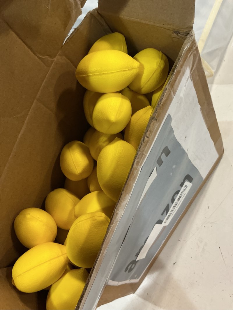Condition photo showing As Is for jerify 50 pcs fake lemons decoration lemon stress balls bulk small artificial faux pu foam relieve balls toys summer carnival fruit party gifts for home kitchen table, 2.09 x 1.34 inches(yellow)