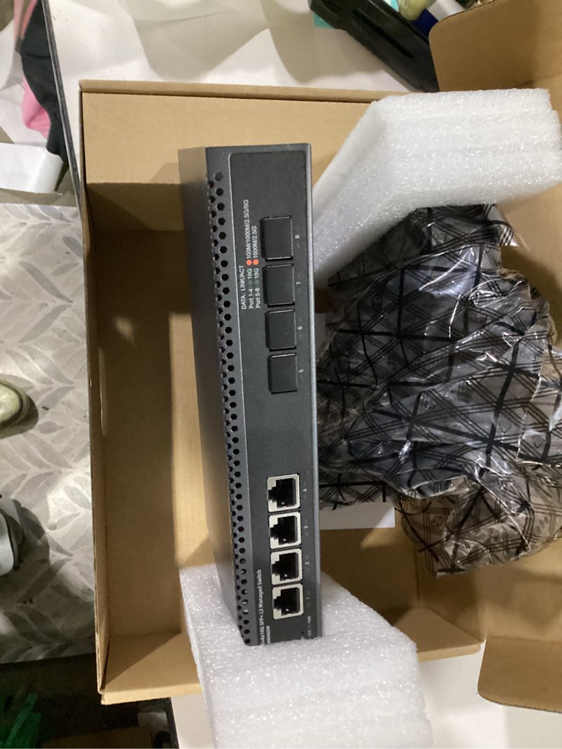 Condition photo showing New/Like New for 8 port 10 gigabit managed switch, 4x10g rj45 ethernet, 4x10g sfp+, 160gbps bandwidth, l3 web managed, metal small binardat network switch