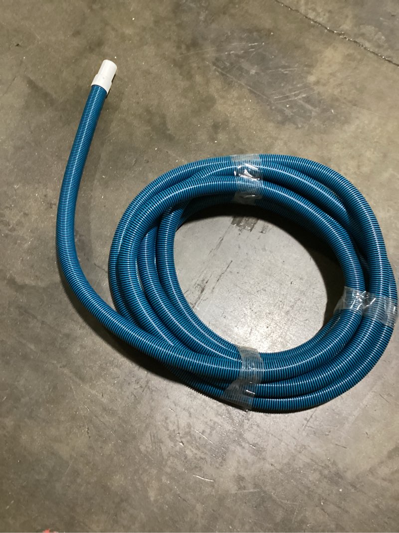 Condition photo showing As Is for blue spiral wound pool vacuum hose