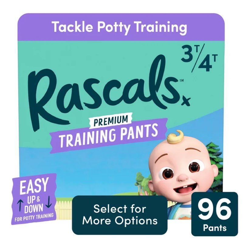 rascals premium cocomelon absorbent potty training pants 3t-4t, 96 count