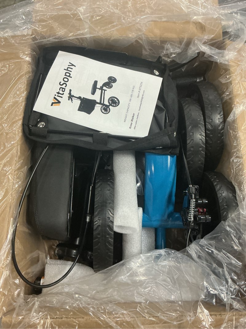 Condition photo showing New/Like New for Knee Scooter with Disc Brake, Steerable Knee Walker for Adults,Foldable Rover Scooter for Broken Foot Injured Leg Crutch,Blue