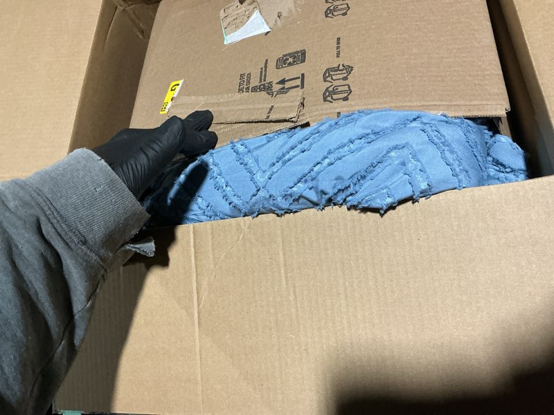 Condition photo showing As Is for Andency Grayish Blue Comforter Set King Size, 3 Pieces Boho Bedding Set & Collections, Farmhouse Tufted Fluffy Bedding Comforter Sets for King Bed (1 Comforter 104x90In, 2 Pillowcases) 11 - Grayish Blue King (104"x90")