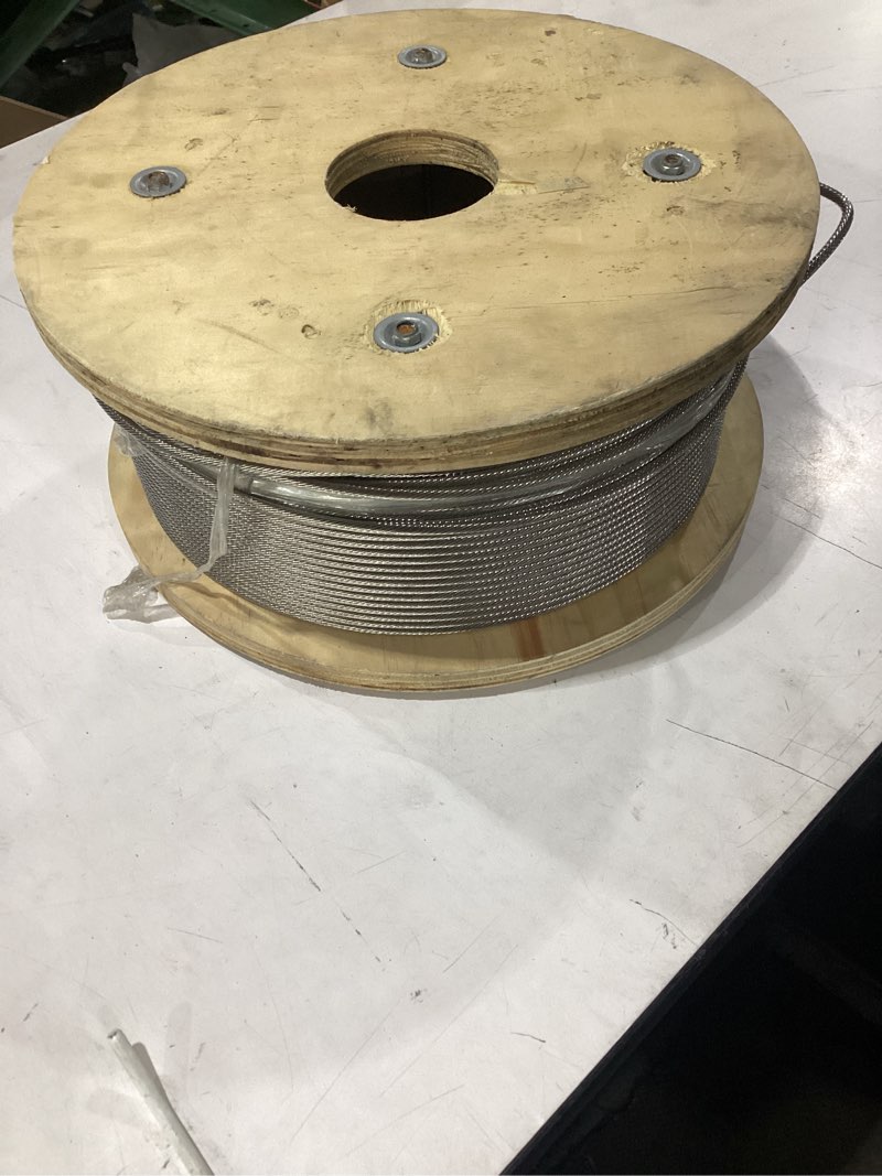 Condition photo showing As Is for *similar to stock* wayska stainless steel cable 3/16 inch, 1 x 19 strands construction, 500ft t316 stainless steel wire rope for deck cable railing 3/16 inch 1x19 strands