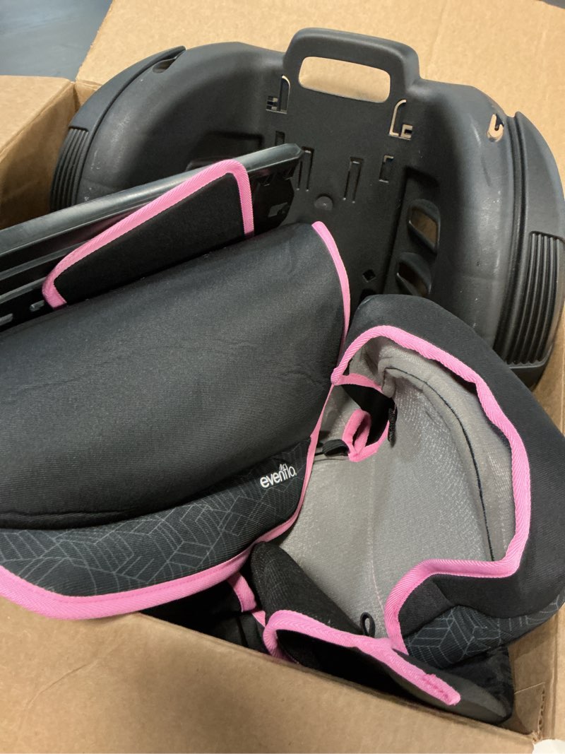 Condition photo showing As Is for Evenflo GoTime LX High Back Booster Car Seat Terrain Pink