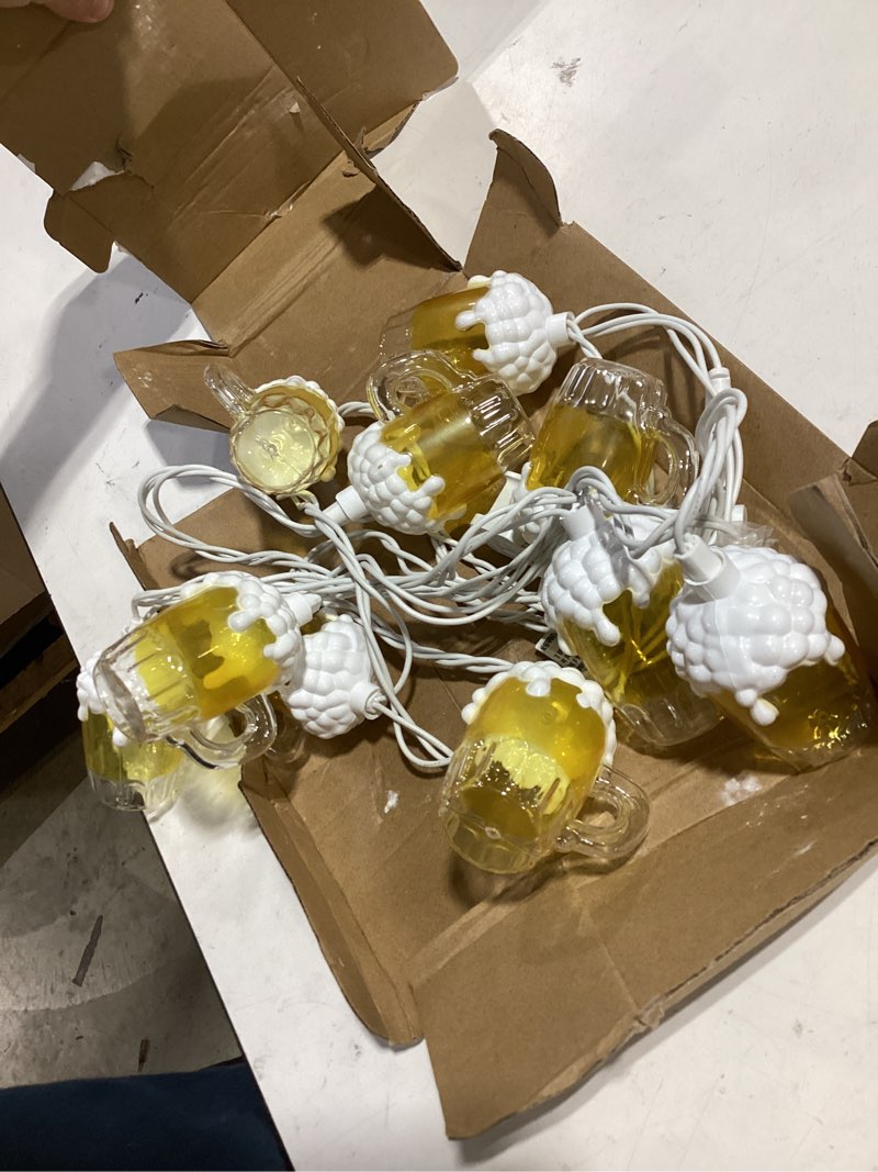 Condition photo showing Good Condition for 8.5ft st patrick's day decor beer string lights, summer club beer mug string lights with 14 3d waterproof beer lights(4 spare), party decor beer lights for bar birthday indoor