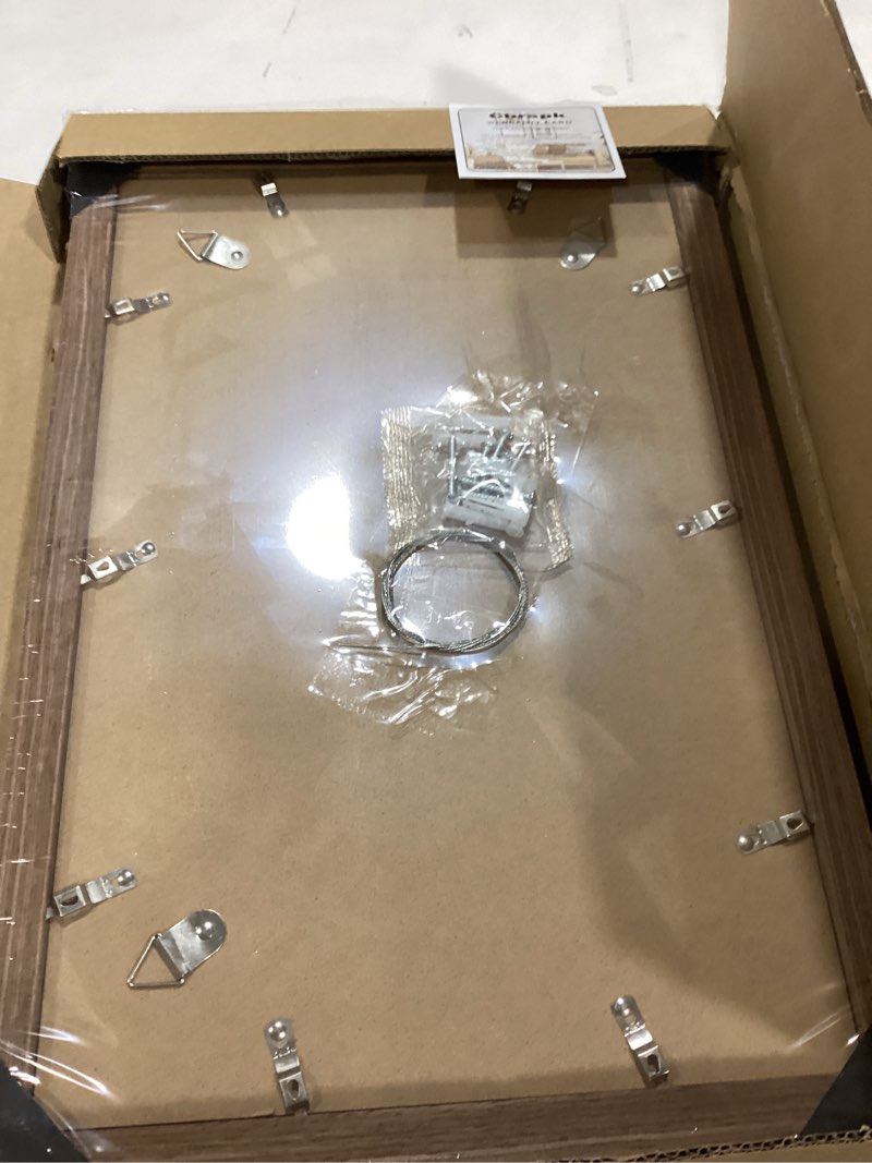 Condition photo showing Good Condition for 11x17 poster frame, display pictures 8x12 with mat or 11x17 without, wall hanging frames, rustic brown, 3 pack brown 11x17