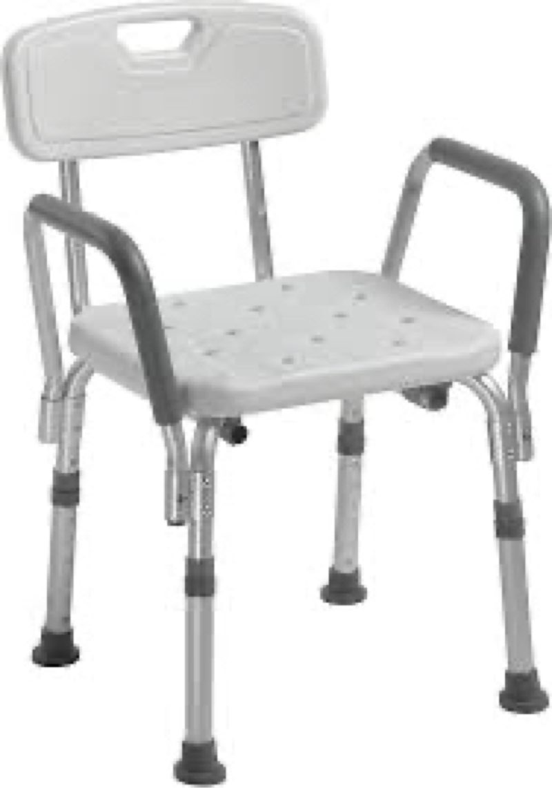 Drive Medical 12445KD-1 Shower Chair with Back and Padded Arms, Adjustable Height Bath Stool with Nonslip Feet, Tub Chair for Elderly, Bath Seat with Back, 350 LB Weight Cap, White
