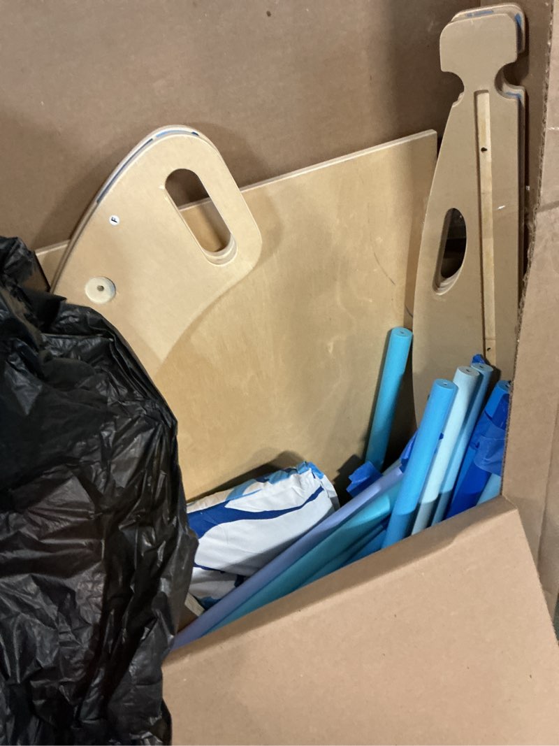 Condition photo showing As Is for wingyz 8-in-1 Pikler Triangle Set-Foldable Baby Climbing Toys with Cushion, Arch, Ramp & Ladder | Montessori Toddler Climber Indoor Jungle Gym for Kids (Blue)