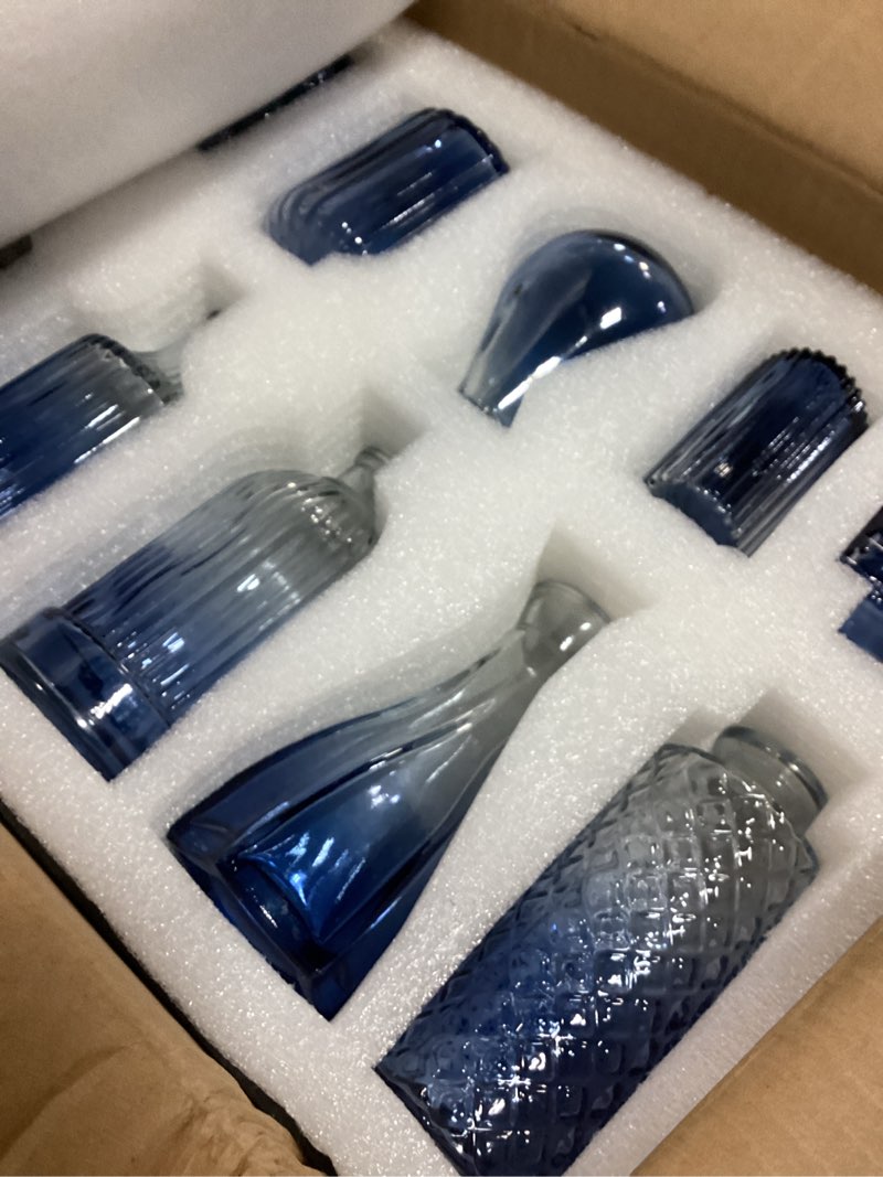 Condition photo showing New/Like New for glass bud vase set of 20, small flower vases, glass vases for centerpieces, vintage home table decorations bud vases (20 pcs, blue) 20 pcs blue