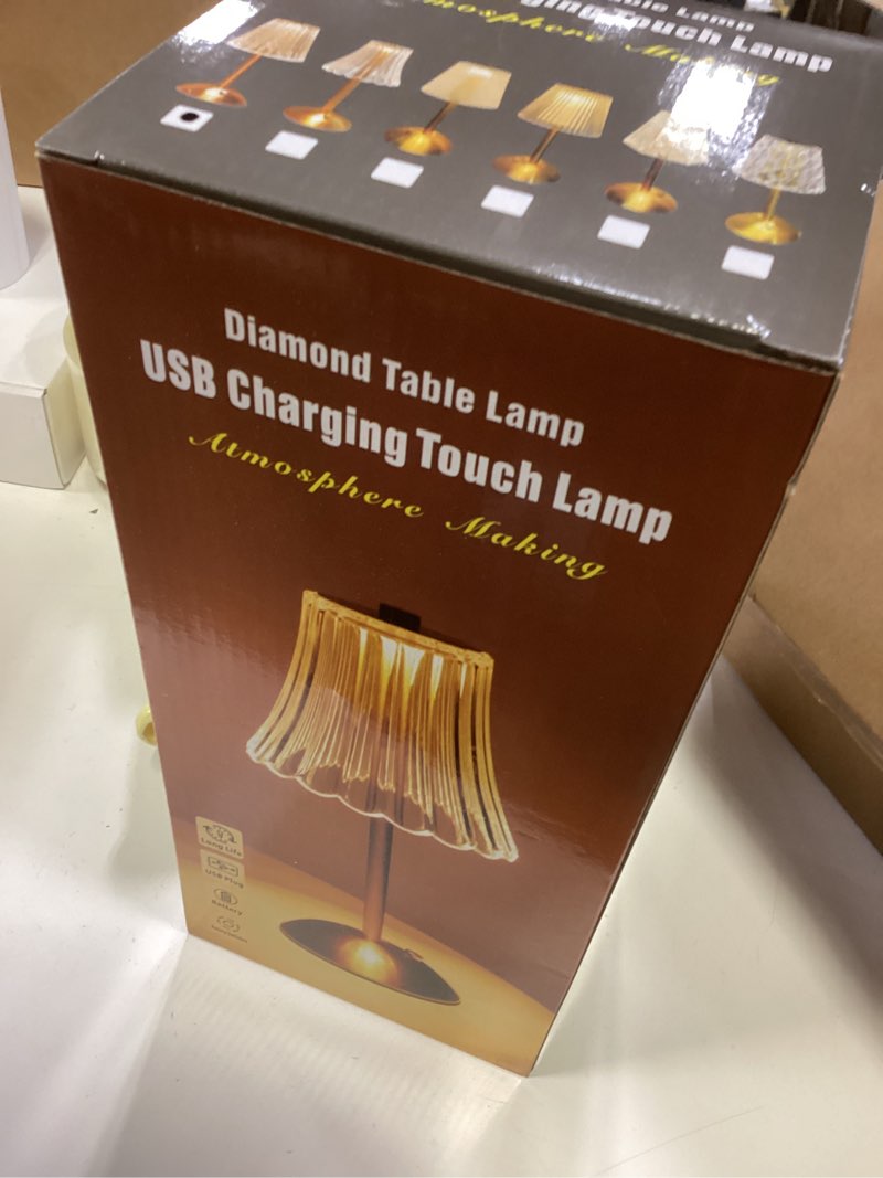 Condition photo showing New/Like New for Cordless Touch Table Lamp, 3500mAh LED Rechargeable Small Dask Lamp, 3 Colors Dimmable Battery Operated Crysta Lamp for Bedroom Restaurant Kitchen Home Decor, Gold Gold 1
