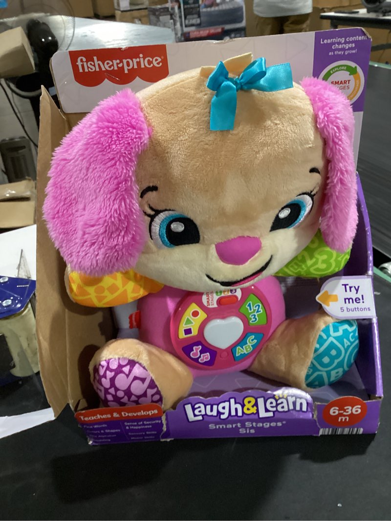 Condition photo showing Good Condition for fisher-price baby learning toy laugh & learn smart stages sis pink musical plush with smart stages for infants ages 6+ months, multilanguage version sis - multilanguage