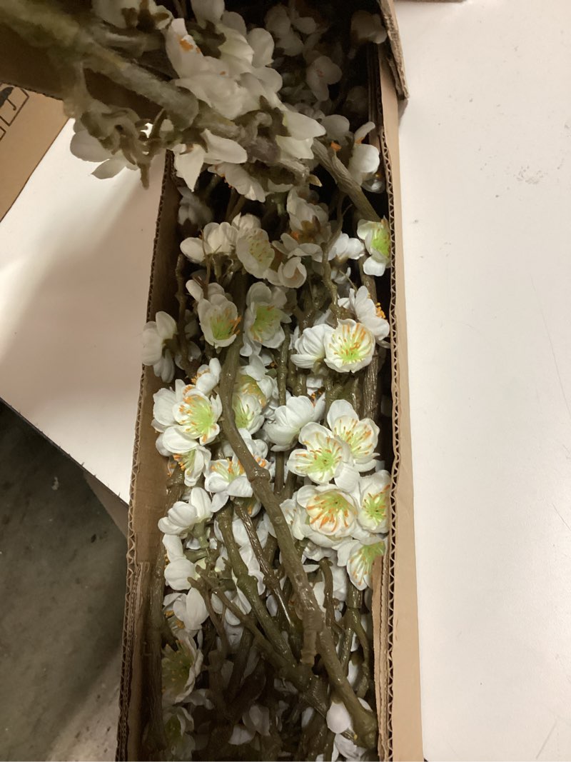 Condition photo showing Good Condition for florisso 6 pcs artificial cherry blossom branches spring indoor decoration, faux flowers 34.45" long stems plum fake peach plants real touch silk for wedding home bedroom party table office, white a-white