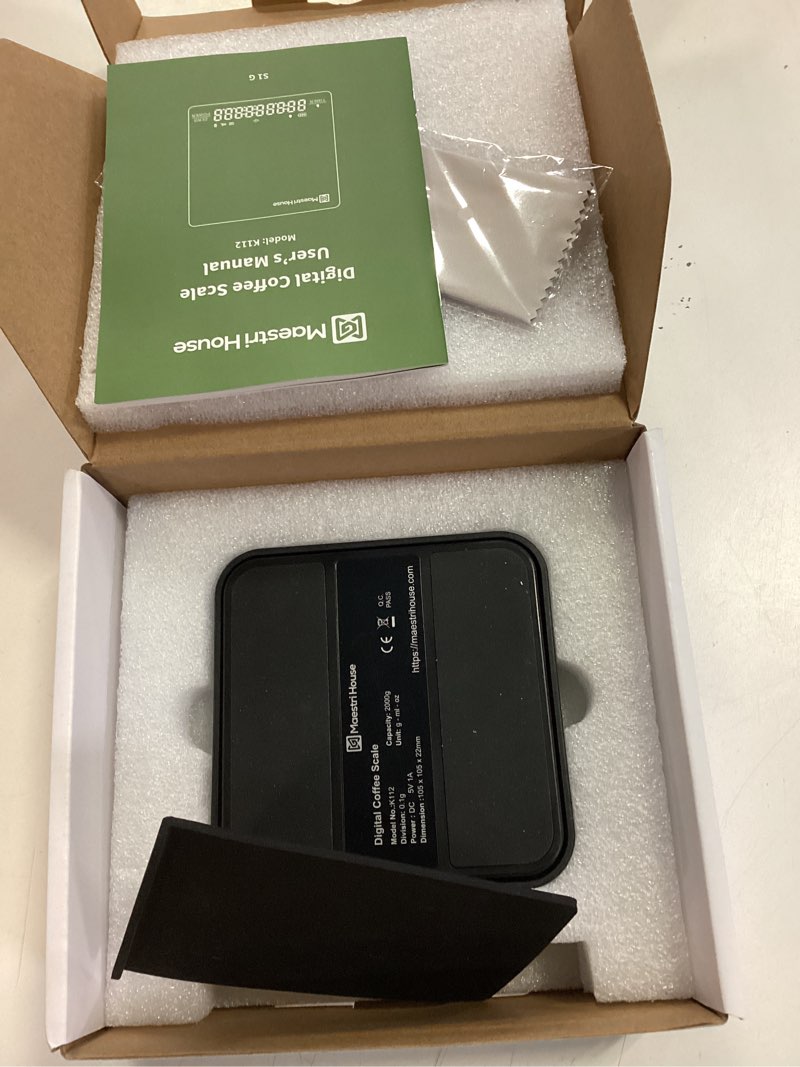 Condition photo showing Good Condition for Maestri House Mini Coffee Scale with Timer, USB-C Rechargeable Espresso Scale, 2kg/0.1g Accurate Scale for Espresso and Pour-Over Coffee, Portable Digital Kitchen Scale with Auto Timer (Black)