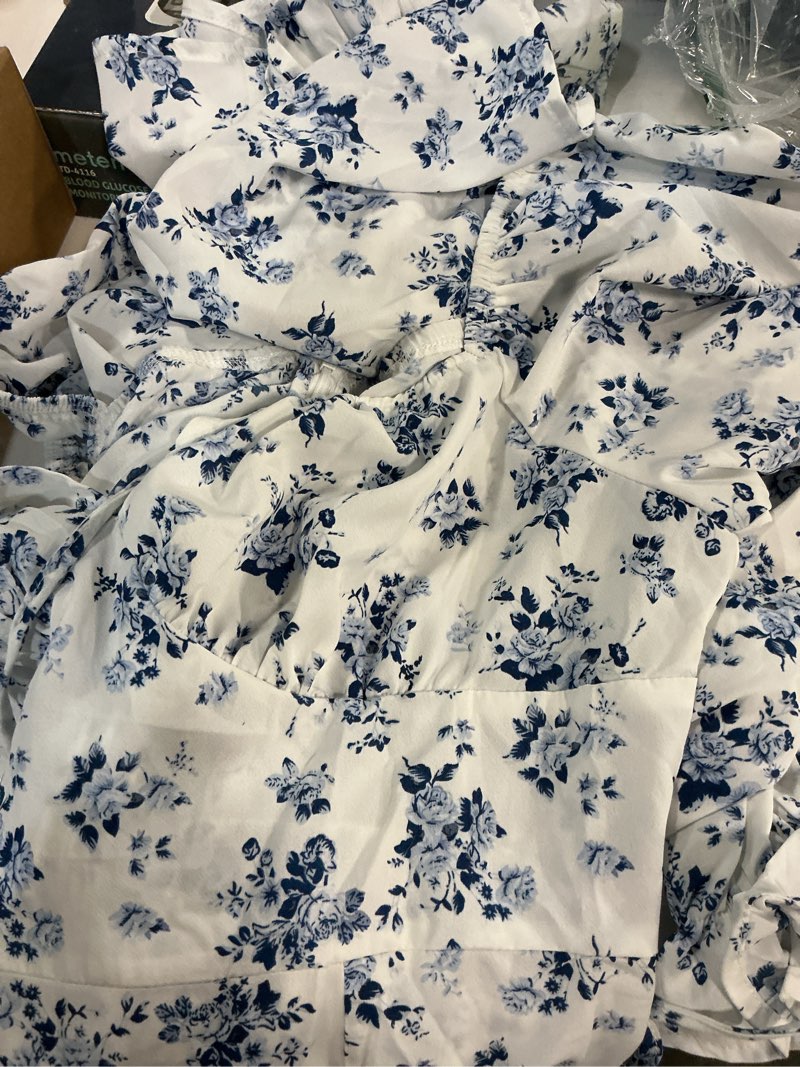 Condition photo showing Good Condition for blencot womens casual square neck long sleeve boho floral midi dress print side split dresses medium blue floral