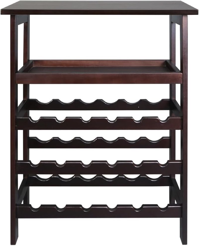18-Bottle Freestanding Wine Rack with Solid Wood Tabletop and Tray