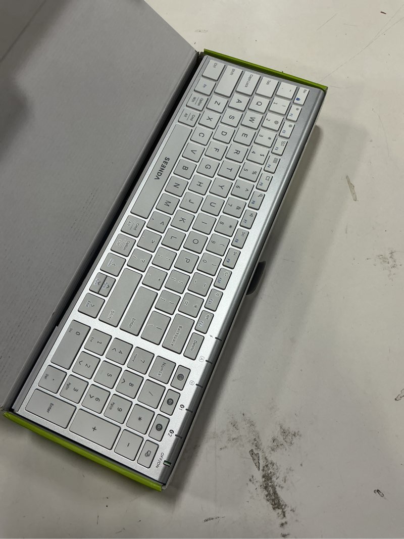 Condition photo showing Good Condition for seenda Wireless Bluetooth Keyboard and Mouse Combo, COE401 Rechargeable Slim Keyboard Mouse, 3 Multi-Device Connection, Compact Quiet Set Compatible for Mac/Windows Laptop MacBook iPad, White Silver