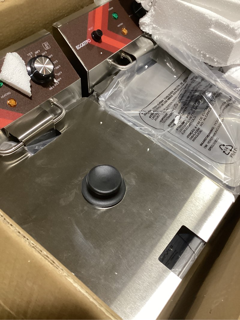 Condition photo showing Good Condition for EGGKITPO Deep fryers Commercial Deep Fryer 12L x 2 Large Dual Tank Electric Countertop Fryer for Restaurant with 2 Frying Baskets and Lids, 1800W x 2, 120V 24L