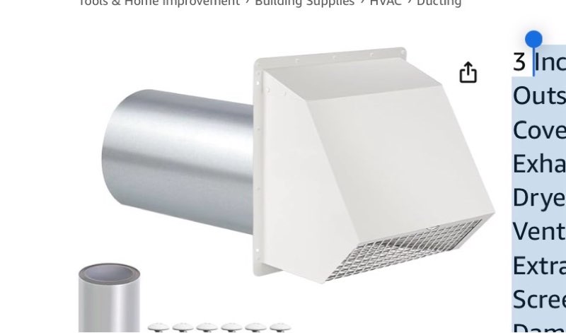 Inch Dryer Vent Cover Outside,Wall Vent Cover,Outdoor Dryer Exhaust Vent Cover for Dryer Duct Air Ventilation,Wall Mount Extractor Vent Cap with Screen and Damper,Galvanized Steel,White