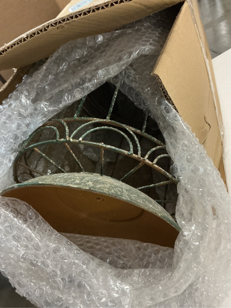 Condition photo showing As Is for rustic metal planter holder vintage iron birdcage candle holder farmhouse distressed flower planter stand decoration for garden patio balcony outdoor indoor decor (styel#1)