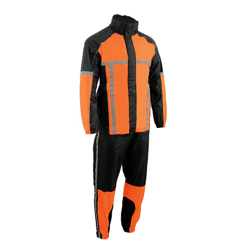 Milwaukee Leather MPM9510 Men's Black and Orange Motorcycle Water Resistant Rain Suit w/Hi-Vis Refle