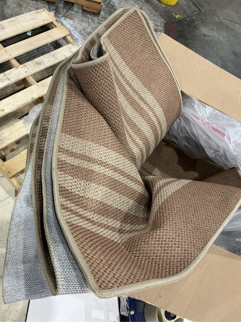 Condition photo showing As Is for safavieh courtyard caroline striped indoor/outdoor area rug, brown/bone